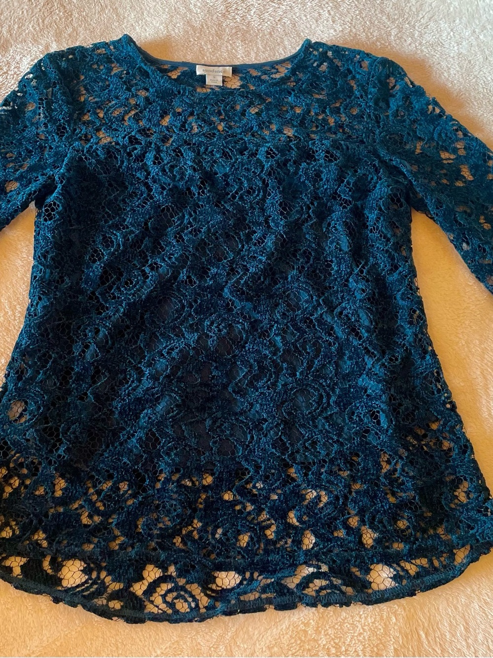 Sundance Teal Crochet Lace Blouse